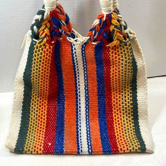 Southwestern Style Striped Woven Cotton Hobo Shoulder Bag Tote - Picture 3 of 9
